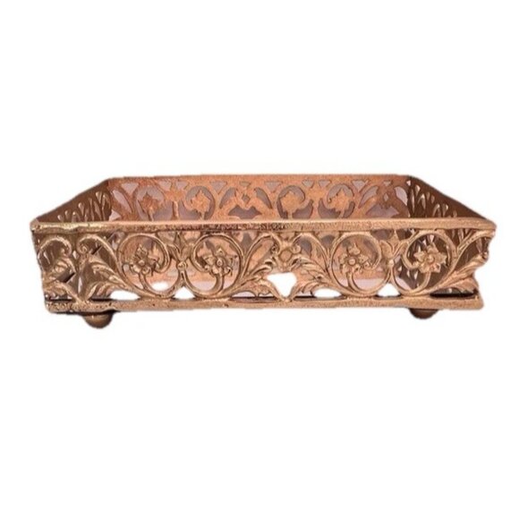 Footed Mirror Tray LG Gold Vanity Filigree Scroll Floral 14" x 9" x 3.5" LUXURY - Picture 4 of 15
